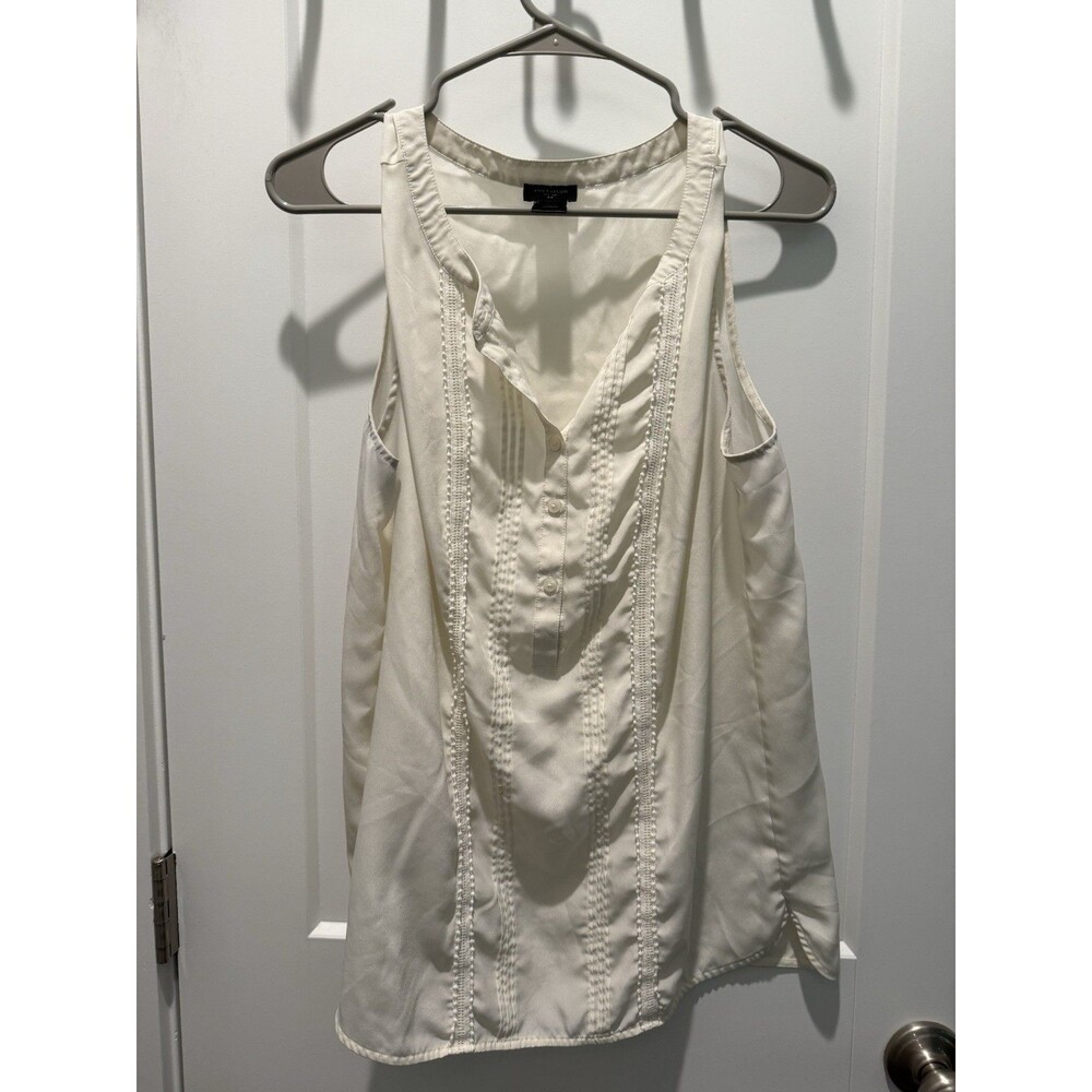 Ann Taylor Women’s Ivory Semi-Sheer Embellished Tank Top Blouse Large Button